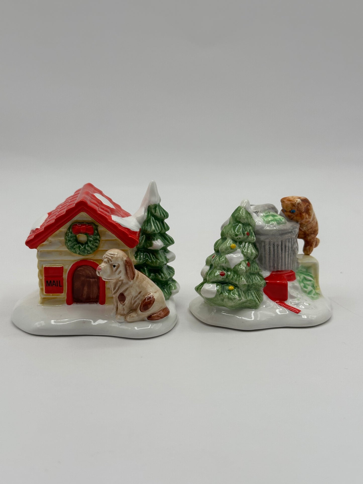 Dept 56 Original Snow Village Doghouse / Cat in Garbage Can