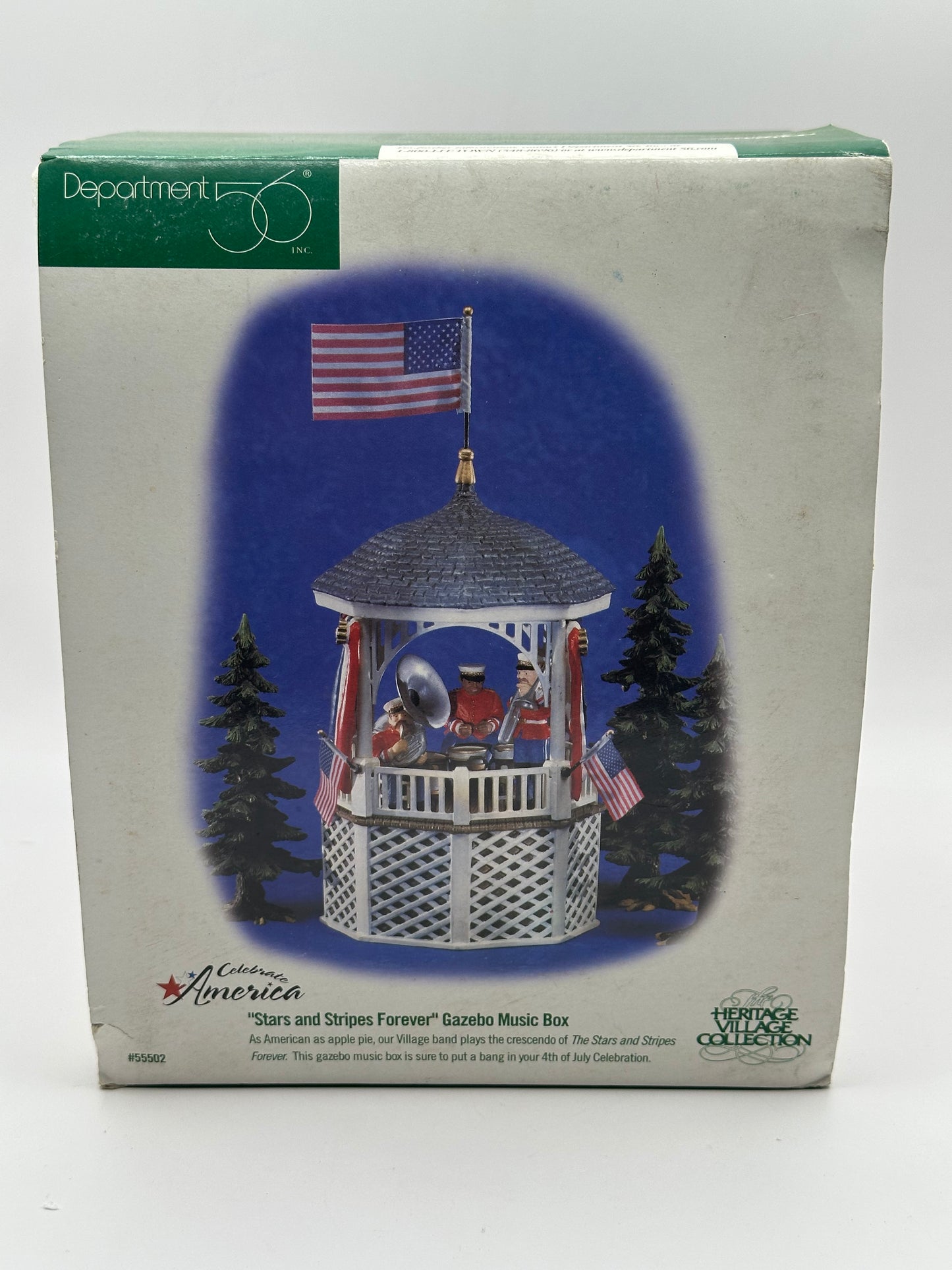 Dept 56 Original Snow Village Star And Stripes Forever Gazebo Music Box