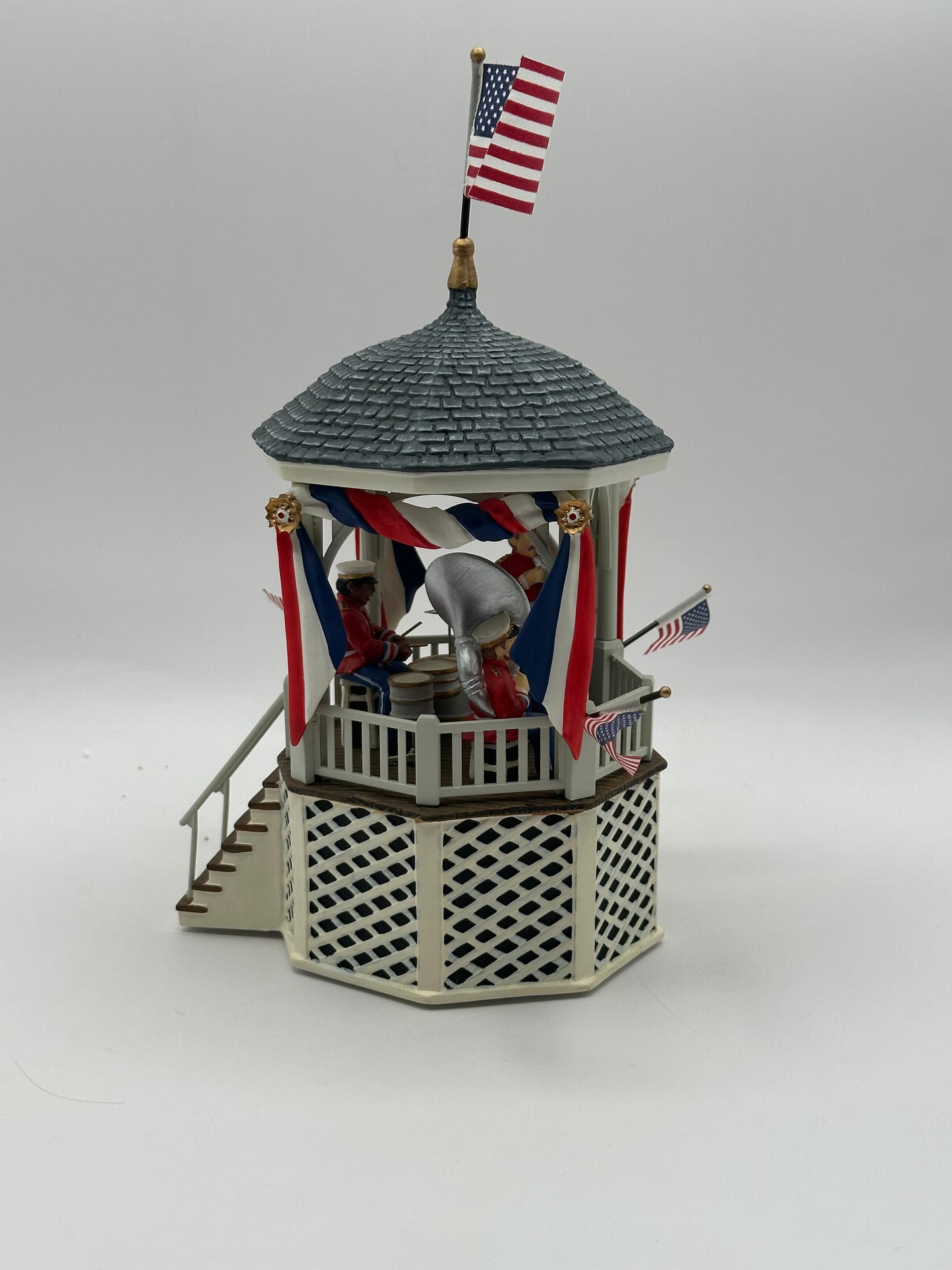 Dept 56 Original Snow Village Star And Stripes Forever Gazebo Music Box