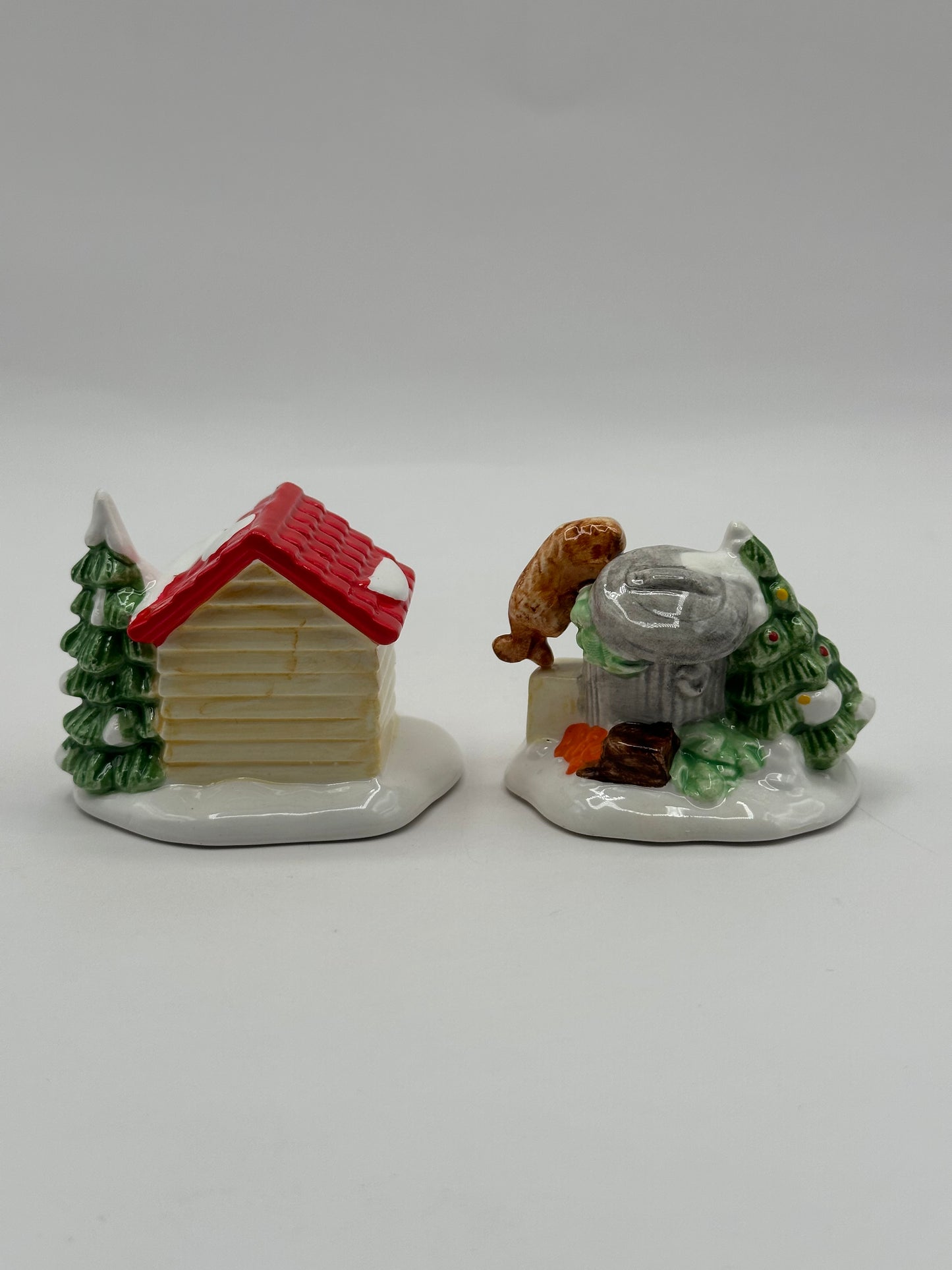 Dept 56 Original Snow Village Doghouse / Cat in Garbage Can