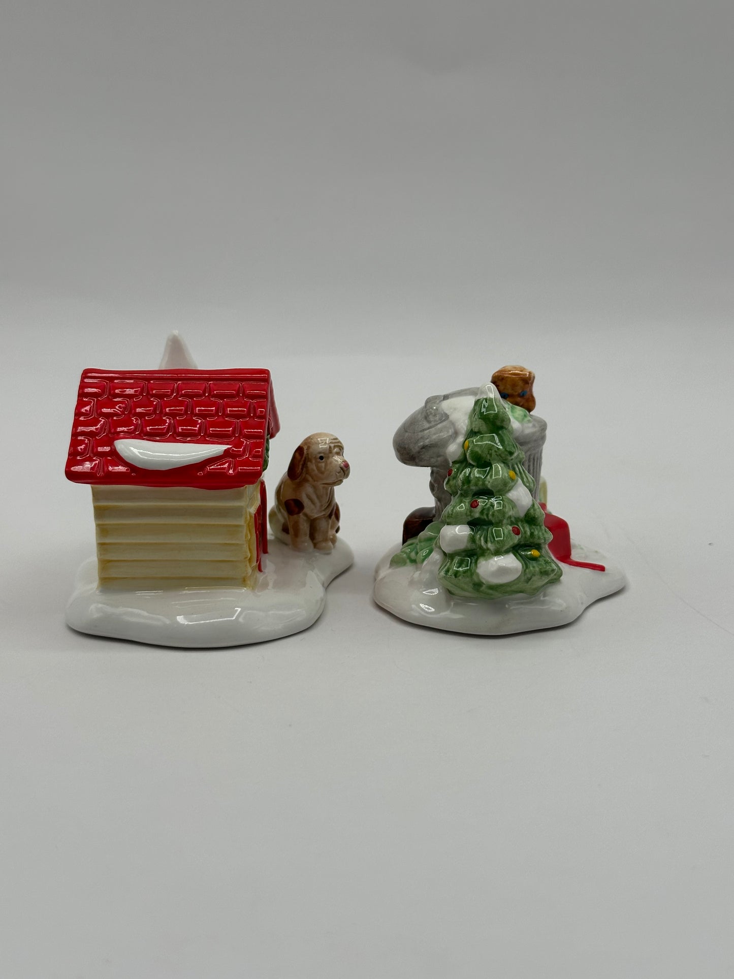 Dept 56 Original Snow Village Doghouse / Cat in Garbage Can