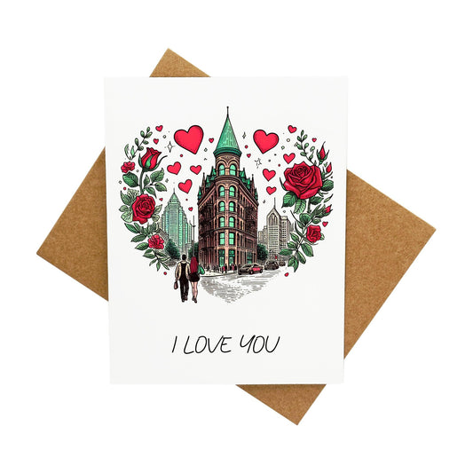 Romantic Couple Walking (Featuring the Flatiron Building in Toronto): A Handcrafted Greeting Card - Vintage Villages