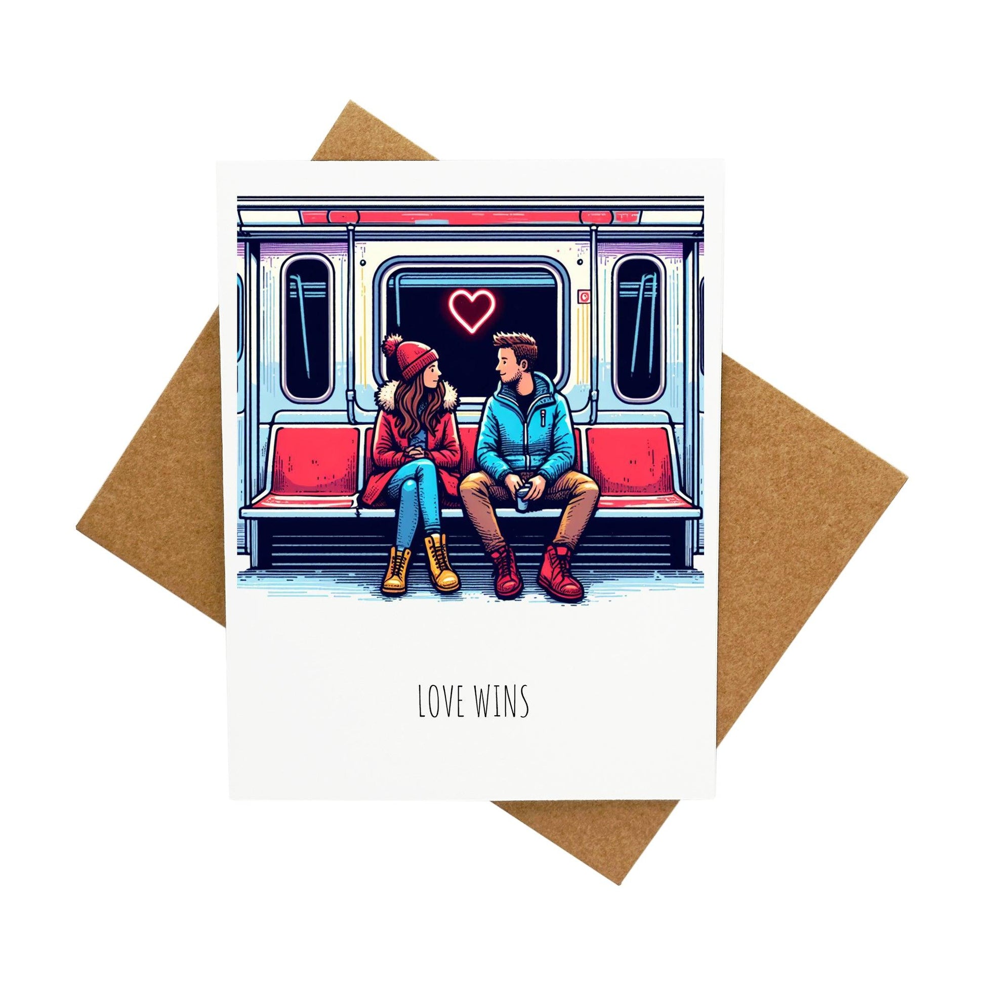 Couple Riding The Subway: A Handcrafted Greeting Card - Vintage Villages