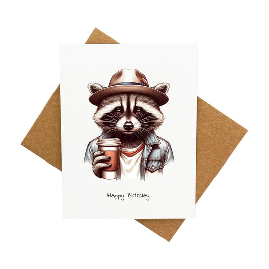 Raccoon Hipster Birthday: A Handcrafted Greeting Card - Vintage Villages