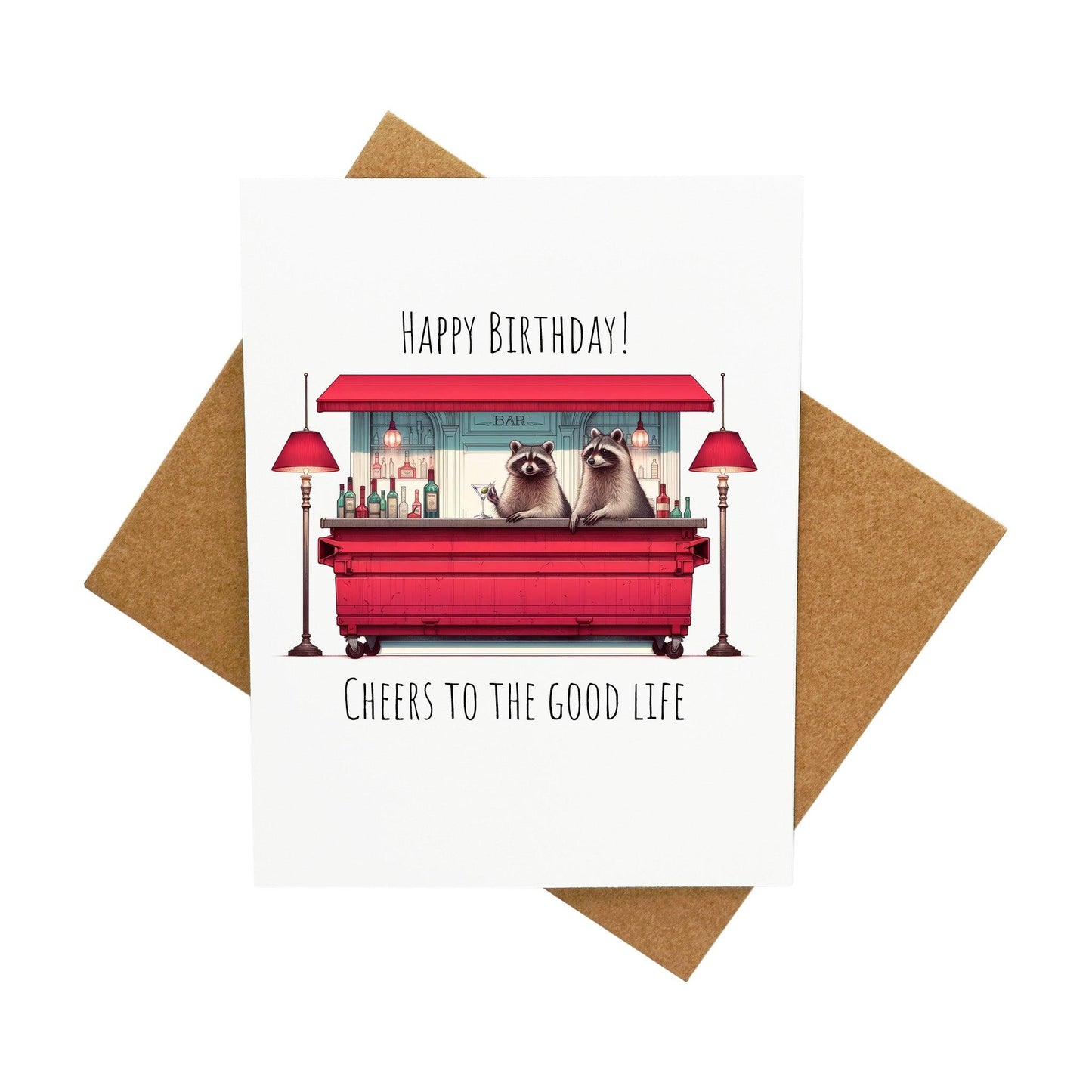 Raccoon Dumpster Bar: A Handcrafted Greeting Card - Vintage Villages