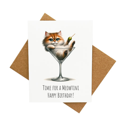 Birthday Cat Martini: A Handcrafted Greeting Card - Vintage Villages