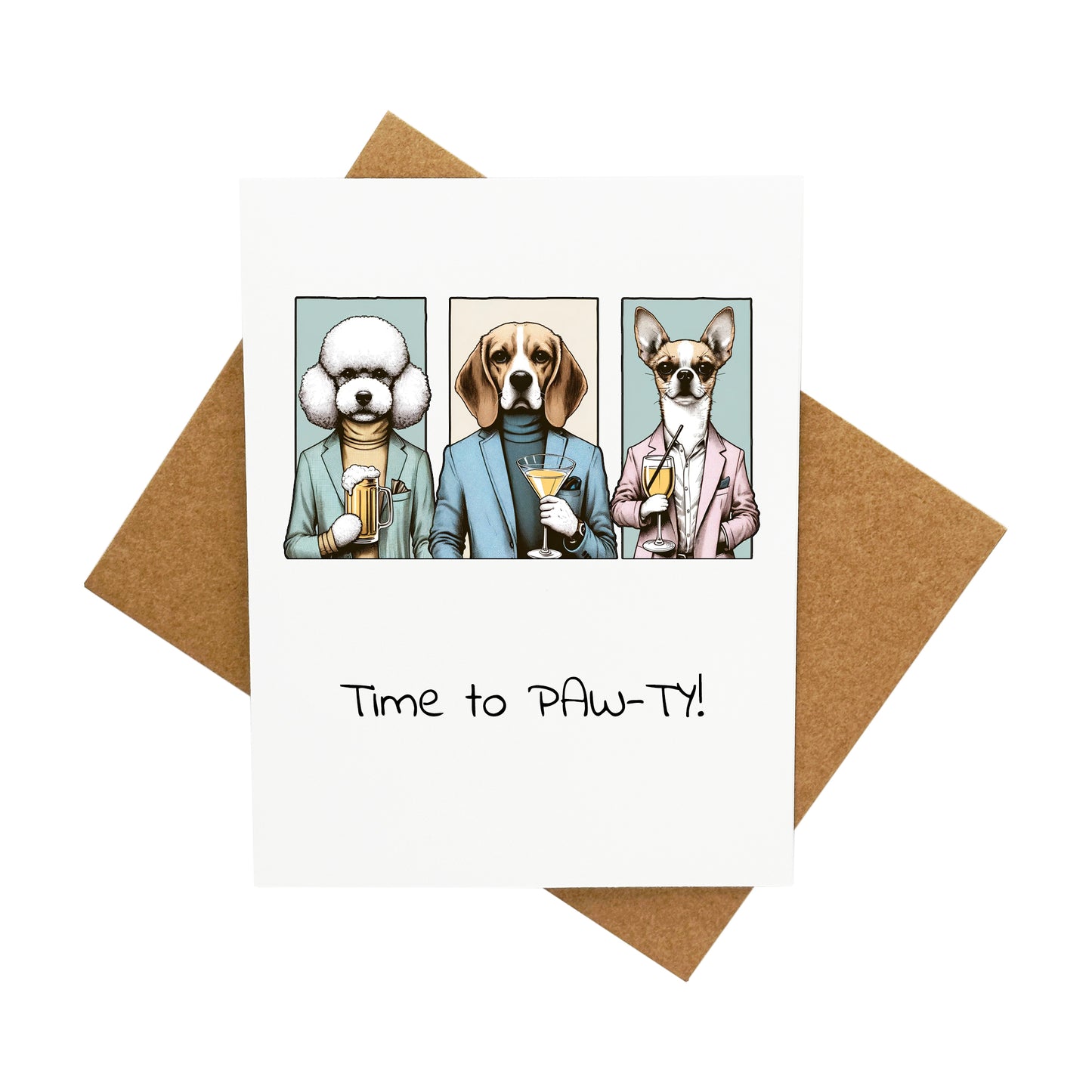 Time to Pawty (Featuring Dogs): A Handcrafted Greeting Card - Vintage Villages