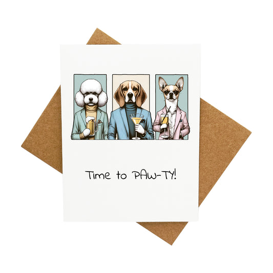 Time to Pawty (Featuring Dogs): A Handcrafted Greeting Card - Vintage Villages