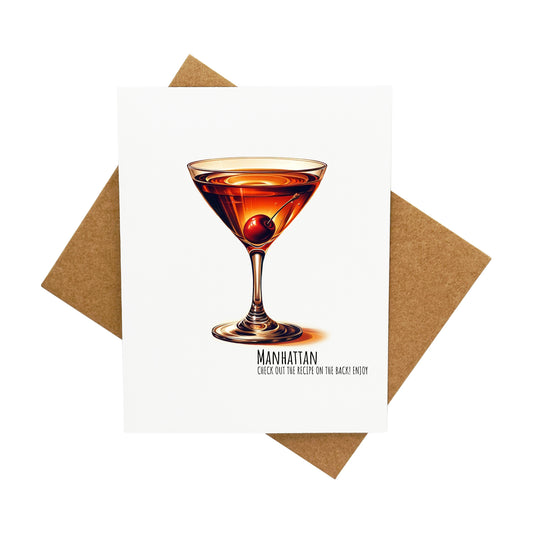 Manhattan Cocktail with Recipe: A Handcrafted Greeting Card - Vintage Villages