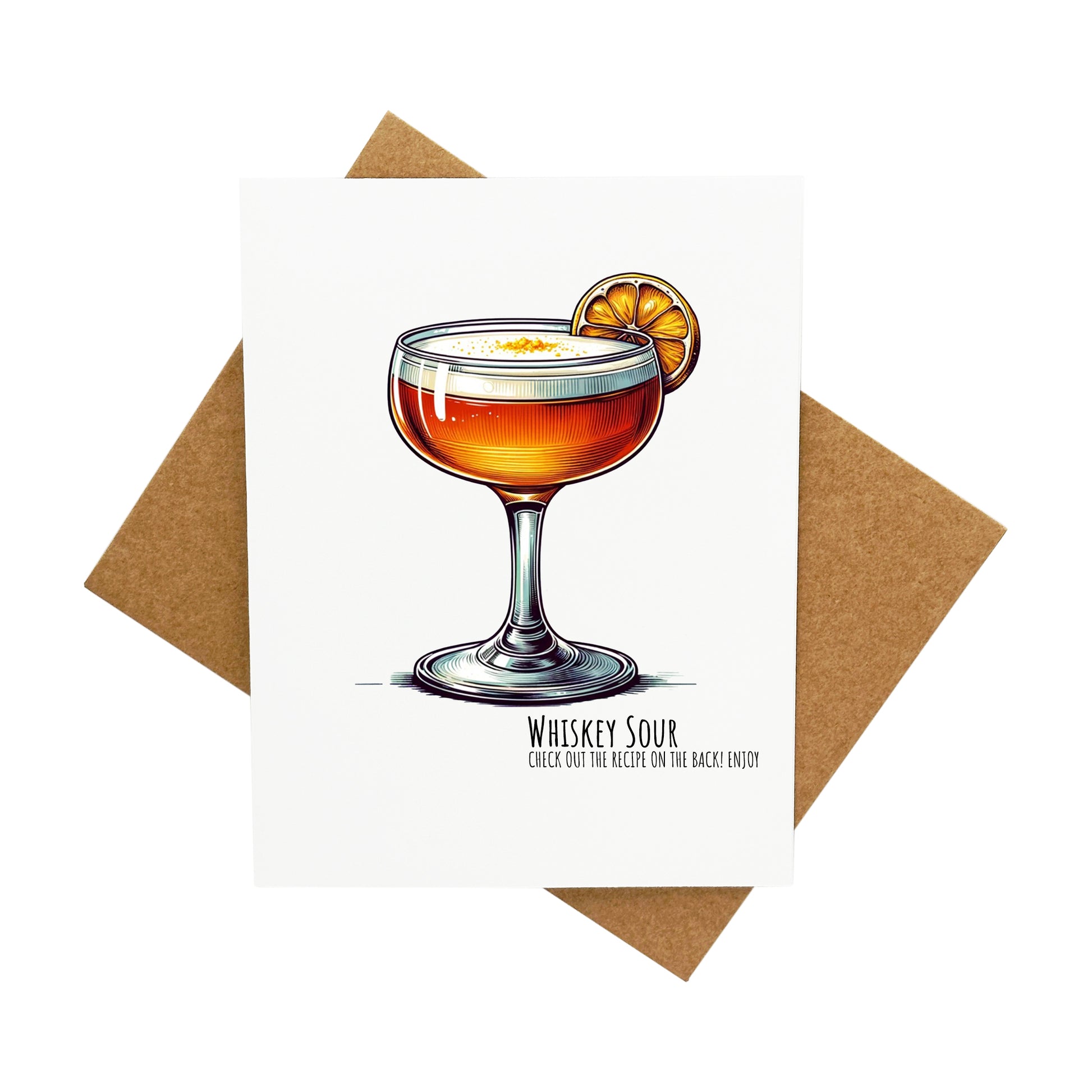 Whiskey Sour Cocktail with Recipe: A Handcrafted Greeting Card - Vintage Villages