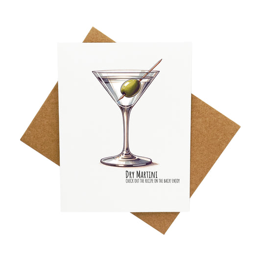 Dry Martini Cocktail with Recipe: A Handcrafted Greeting Card - Vintage Villages