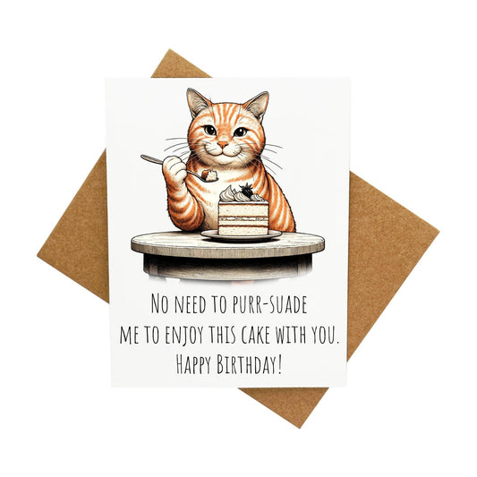 Cat Eating Birthday Cake: A Handcrafted Greeting Card - Vintage Villages