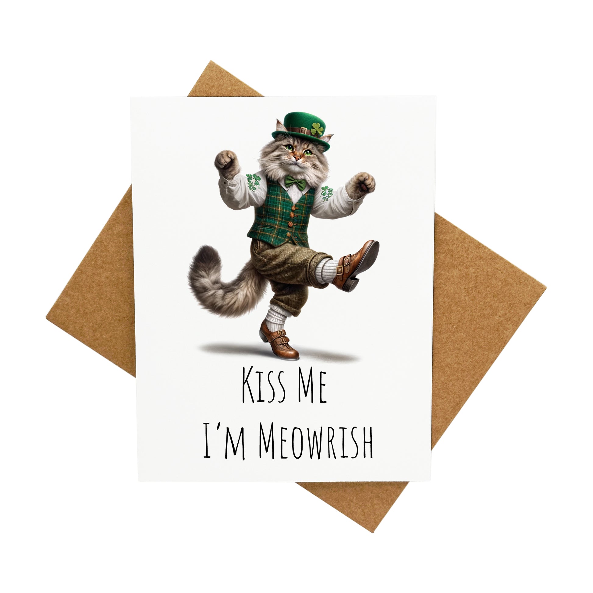 Dancing Cat St. Patrick's Day: A Handcrafted Greeting Card - Vintage Villages