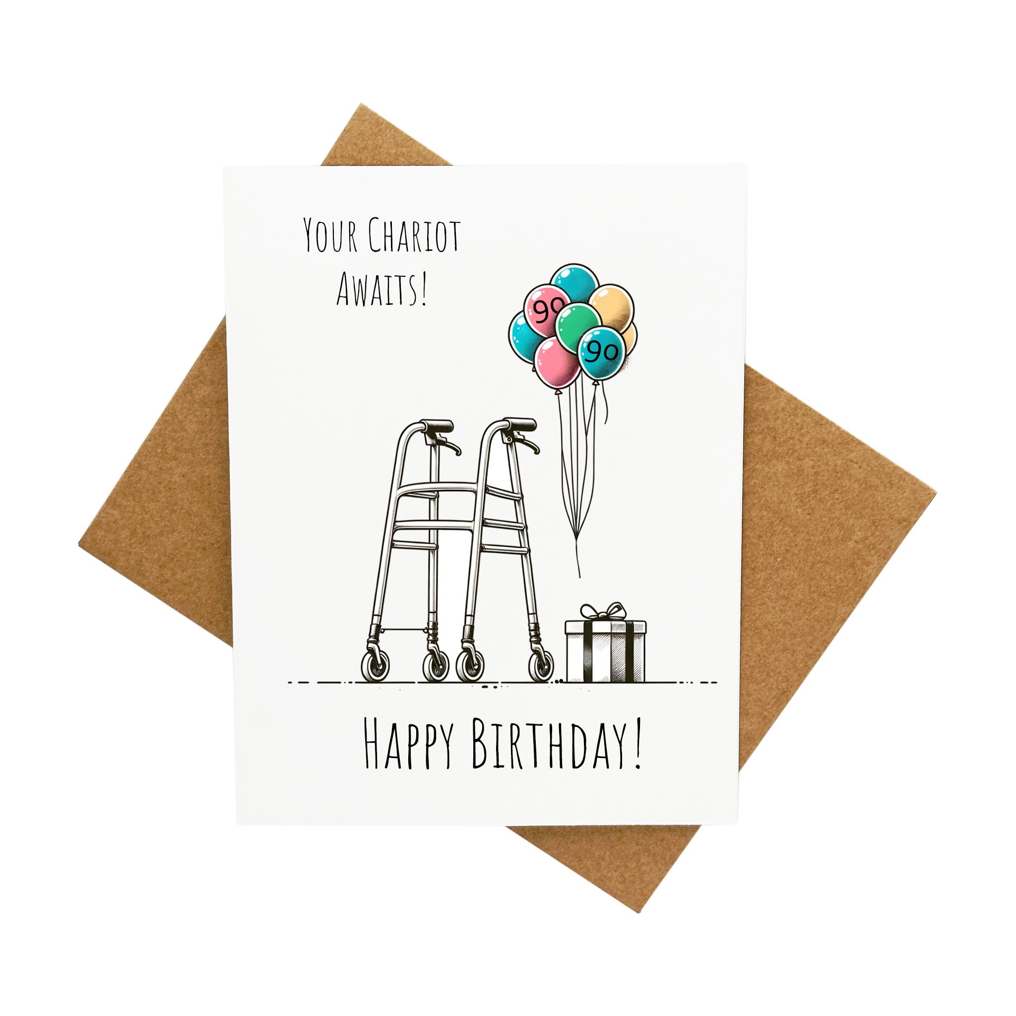 Funny 90th Milestone Birthday (walker): A Handcrafted Greeting Card 