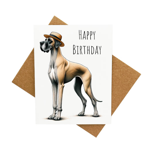 Great Dane Wearing a Hat Birthday: A Handcrafted Greeting Card - Vintage Villages