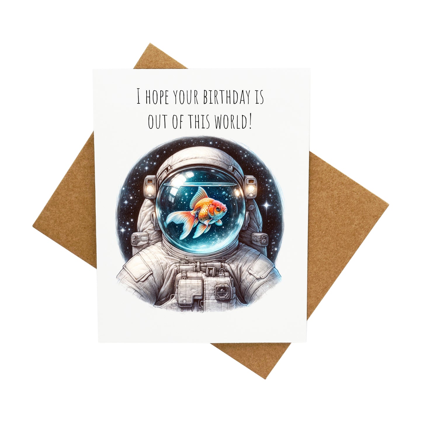 Goldfish in Space: A Handcrafted Greeting Card - Vintage Villages