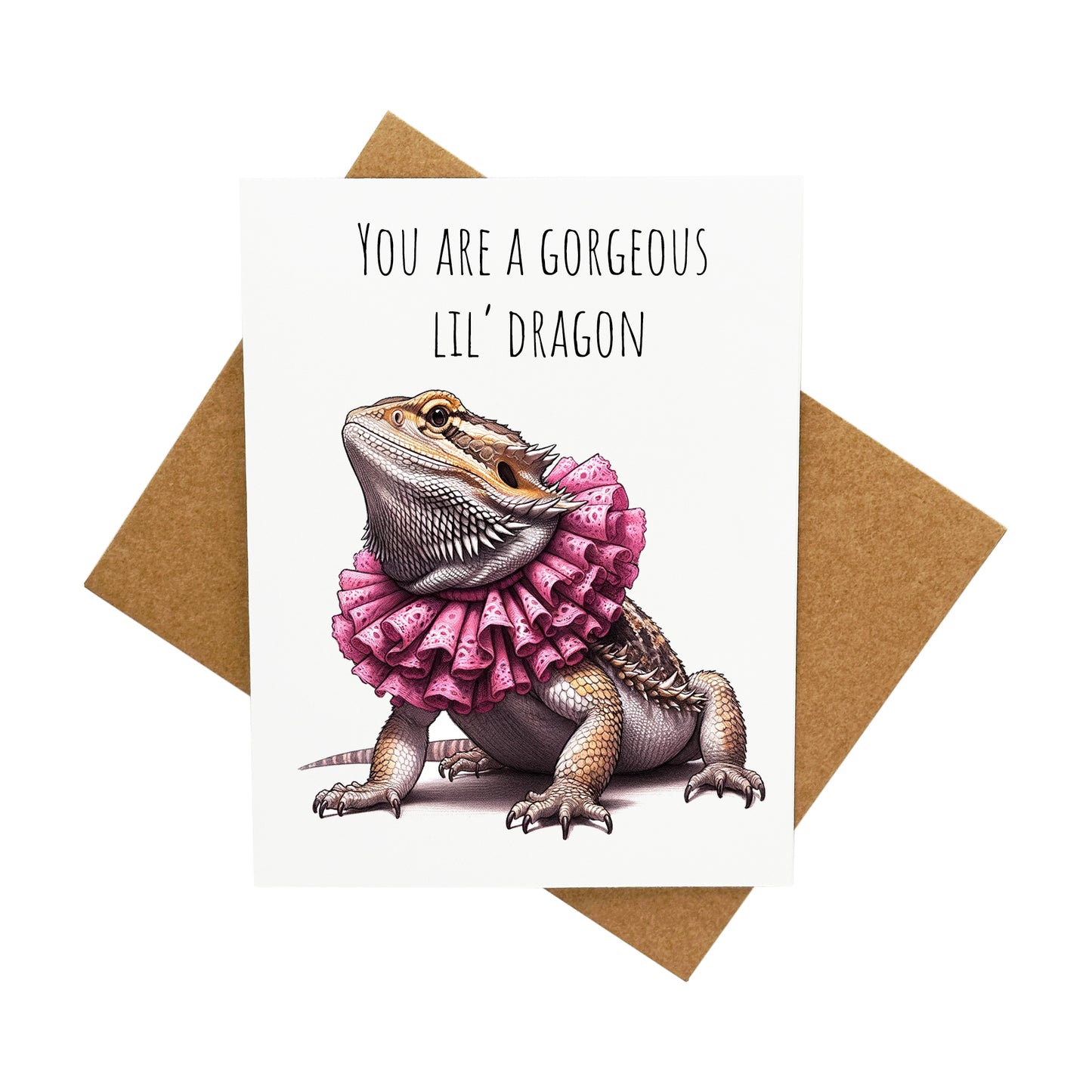 Bearded Dragon With a Pink Scarf: A Handcrafted Greeting Card - Vintage Villages