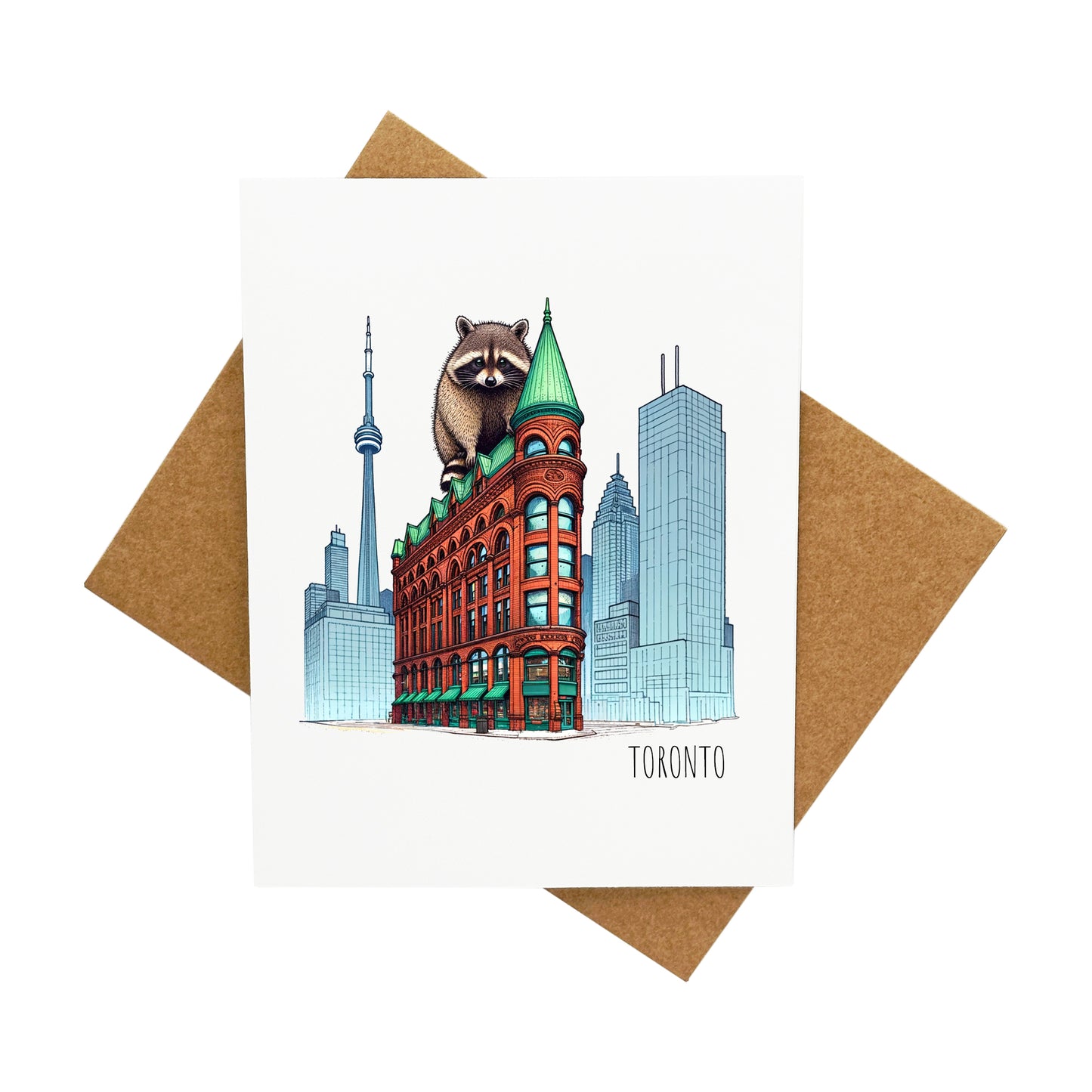 Raccoon On Top of The Flatiron Building in Toronto: A Handcrafted Greeting Card - Vintage Villages