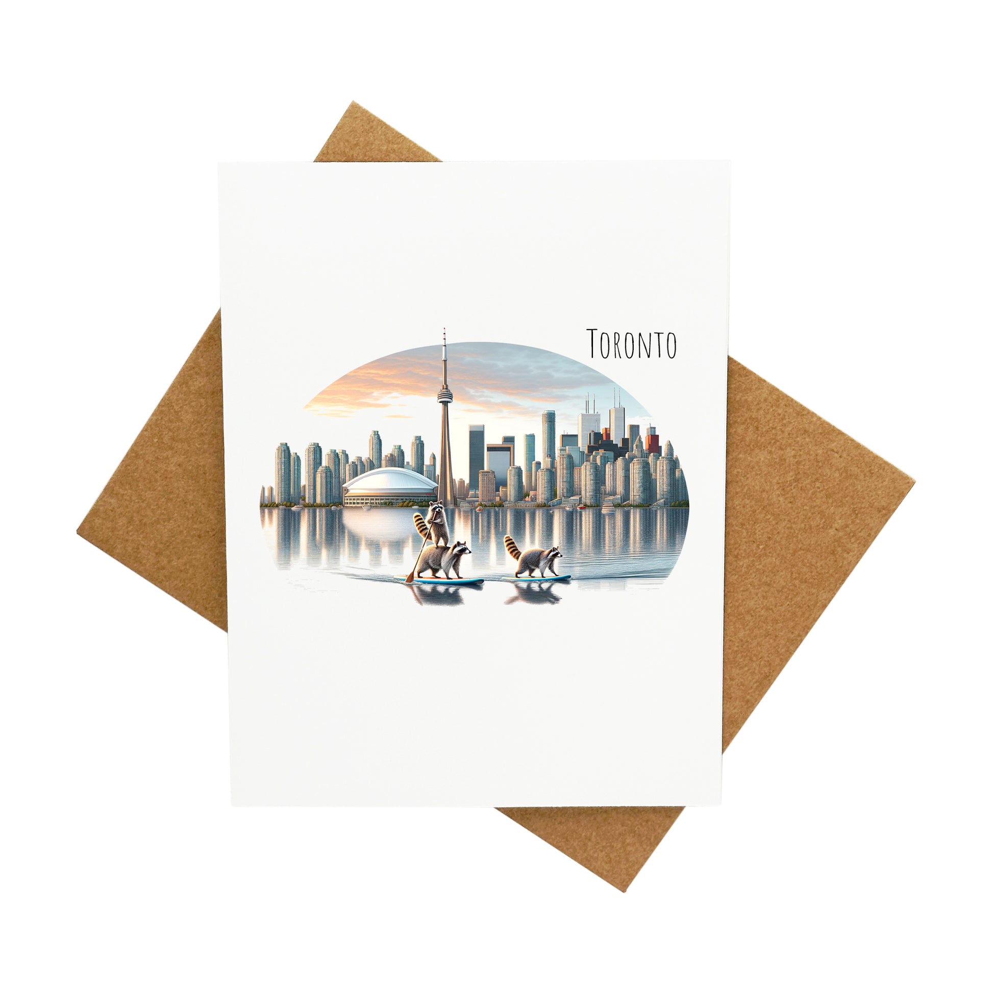 Raccoons Paddleboarding in Toronto: A Handcrafted Greeting Card - Vintage Villages