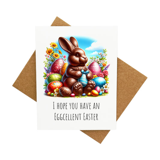 Chocolate Easter Bunny with Easter Eggs: A Handcrafted Greeting Card - Vintage Villages