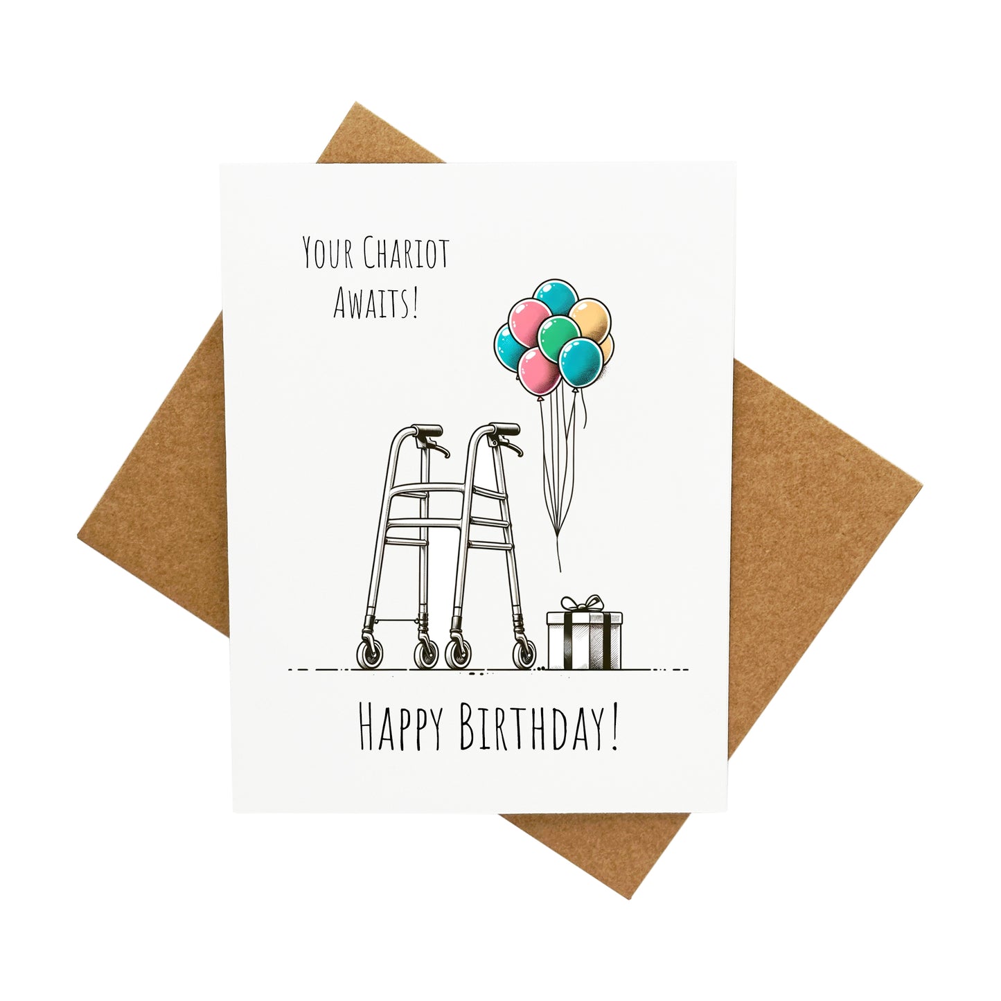 Funny Birthday Card About Old Age (Featuring a Walker): A Handcrafted Greeting Card - Vintage Villages