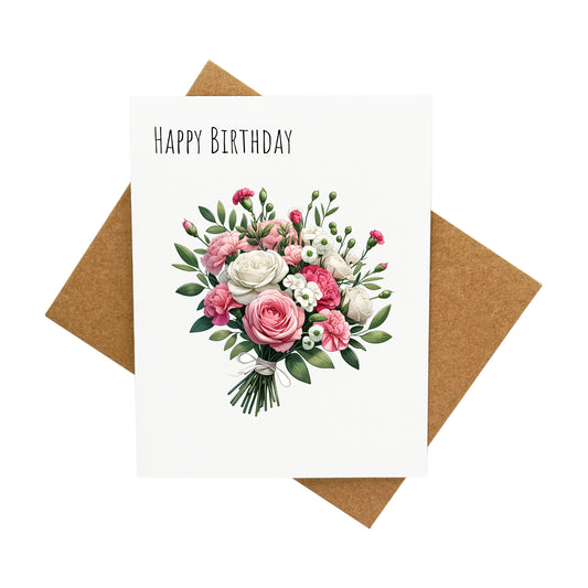 Birthday Flowers - Roses and Carnations: A Handcrafted Greeting Card - Vintage Villages