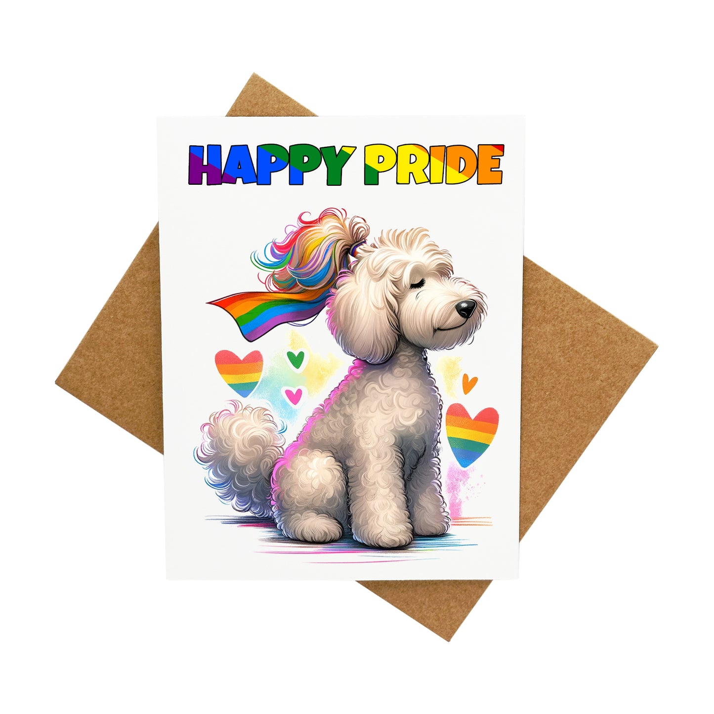 Happy Pride White Doodle (Dog): A Handcrafted Greeting Card - Vintage Villages