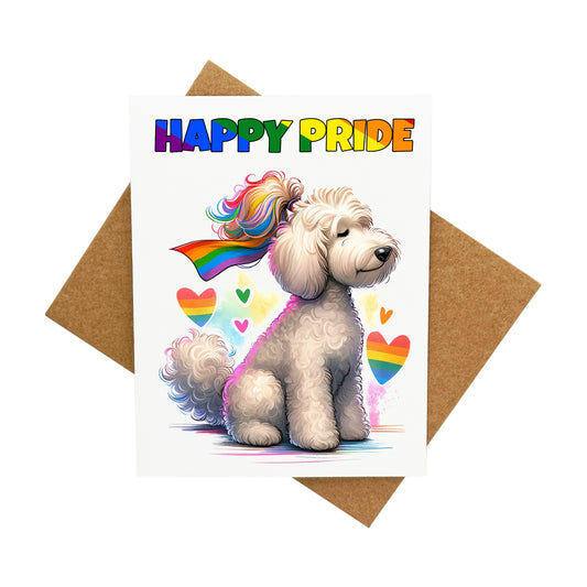 Happy Pride White Doodle (Dog): A Handcrafted Greeting Card - Vintage Villages