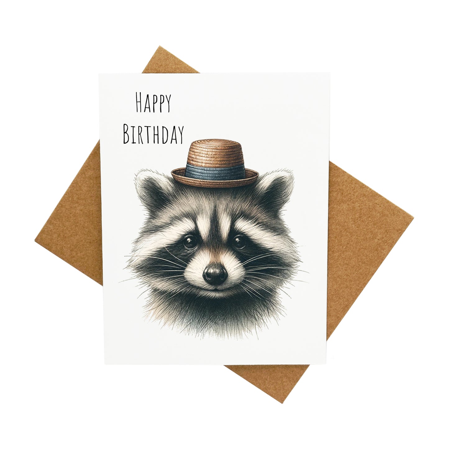 Raccoon Wearing a Hat: A Handcrafted Greeting Card - Vintage Villages