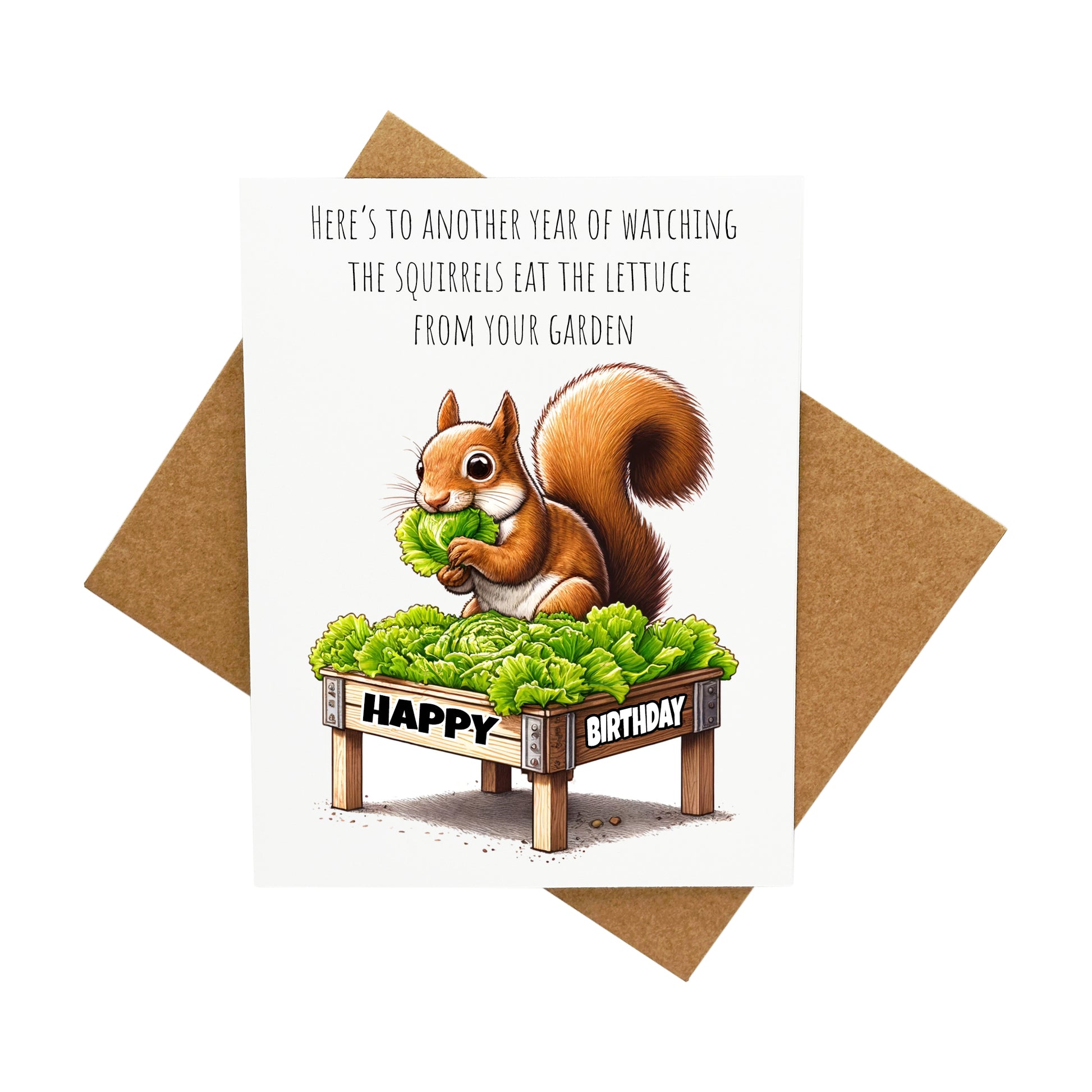 Another Year/Squirrel Eating Lettuce: A Handcrafted Greeting Card - Vintage Villages