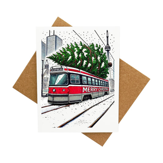 Toronto Streetcar Tree Delivery: A Handcrafted Christmas Card