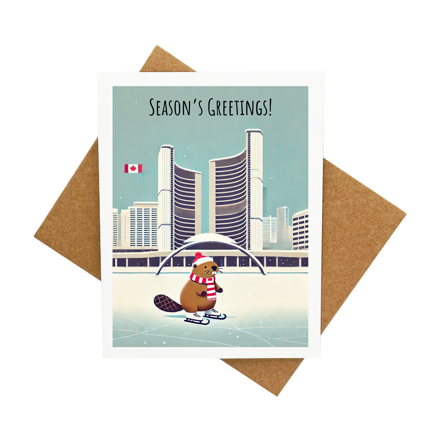 Beaver Ice Skating at Nathan Philips Square (Toronto City Hall): A Handcrafted Christmas Card