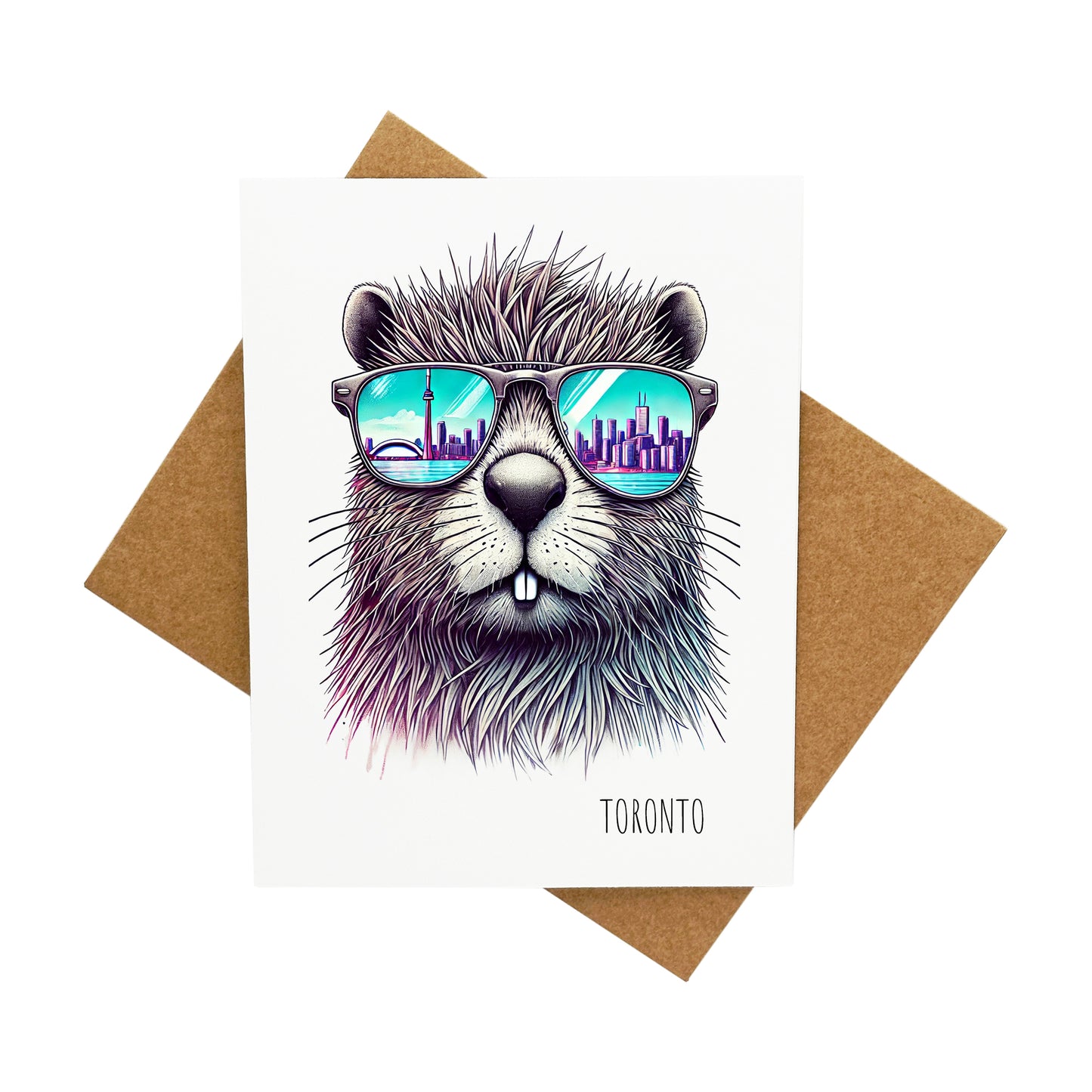 Toronto Skyline Beaver Glasses: A Handcrafted Greeting Card