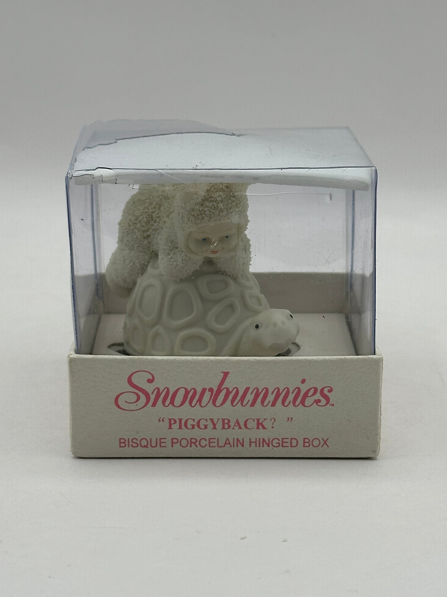 Piggyback? Bisque Porcelain Hinged Box - Easter 1997 - Department 56 Snowbunnies